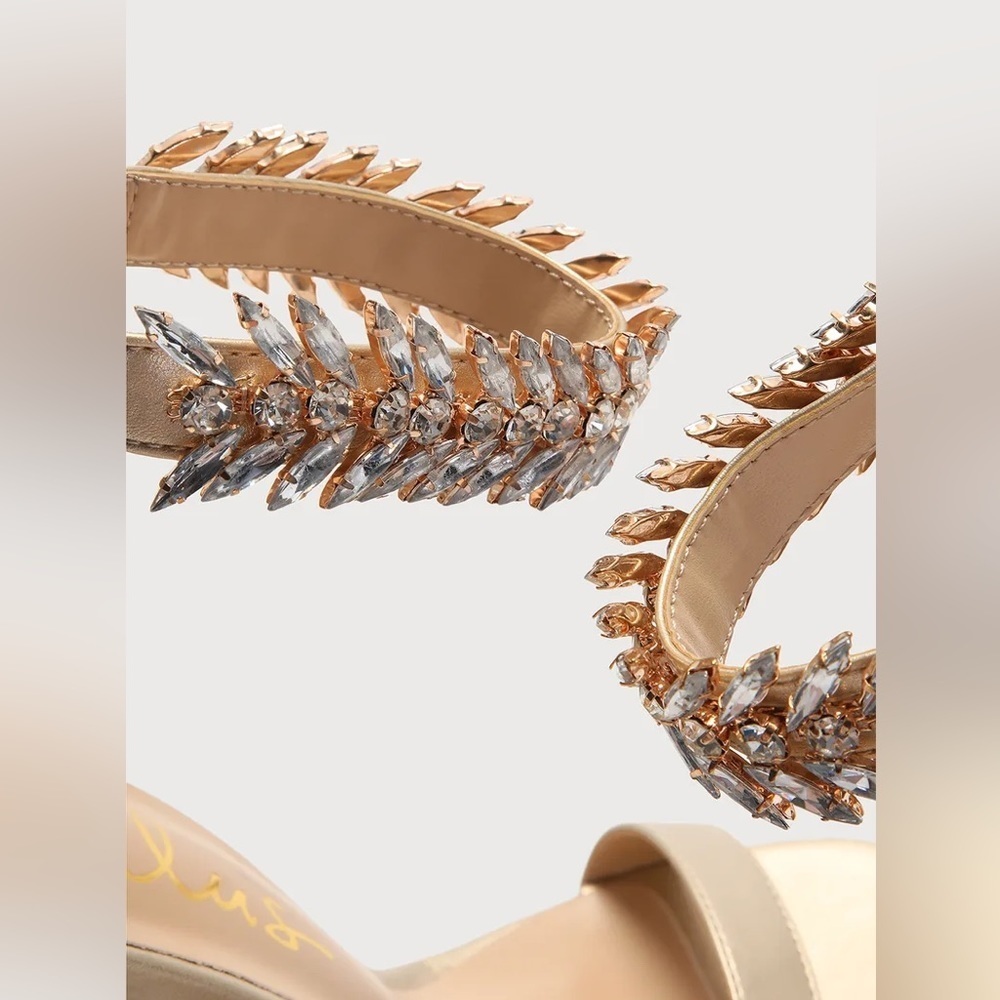 Gold Rhinestone Ankle Strap Heels - Picture 4 of 4